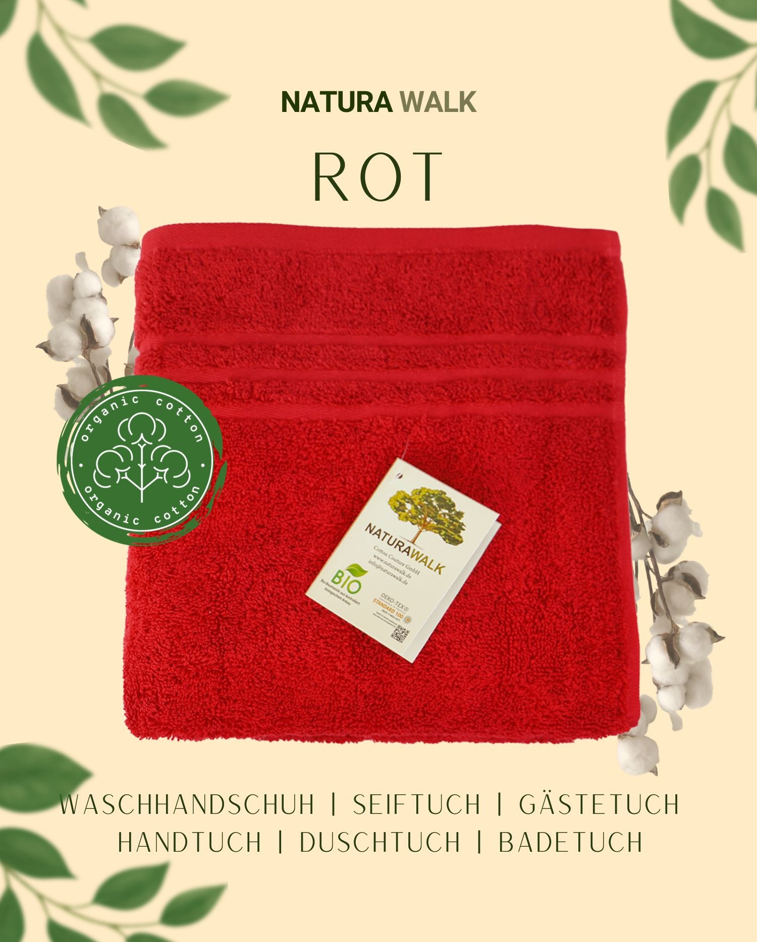 NATURAWALK Handtuch Bio-Baumwolle Milano Exclusiv Rot – Carl Cotton