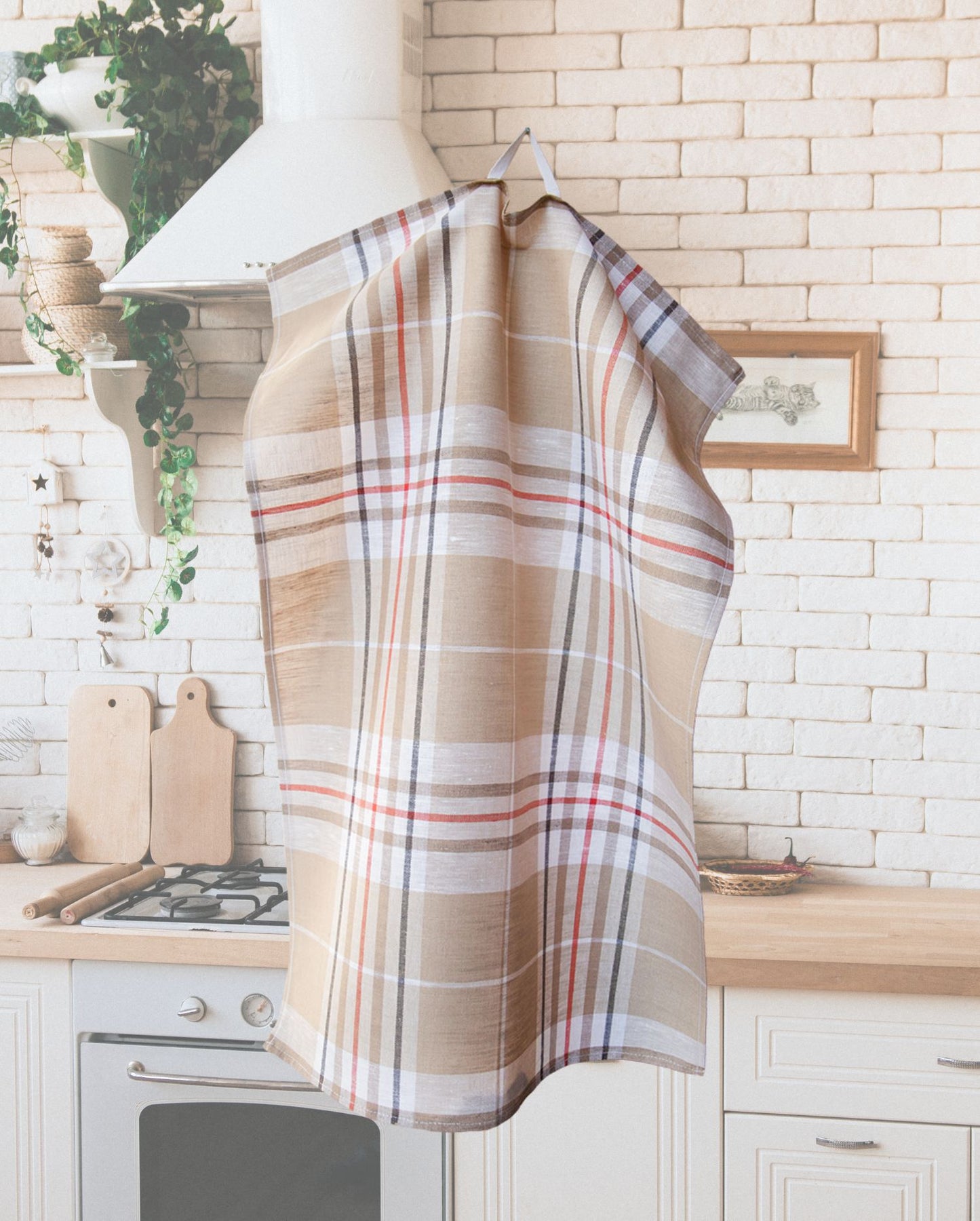 Tea Towel Brown Checked 50x70cm Linen & Cotton