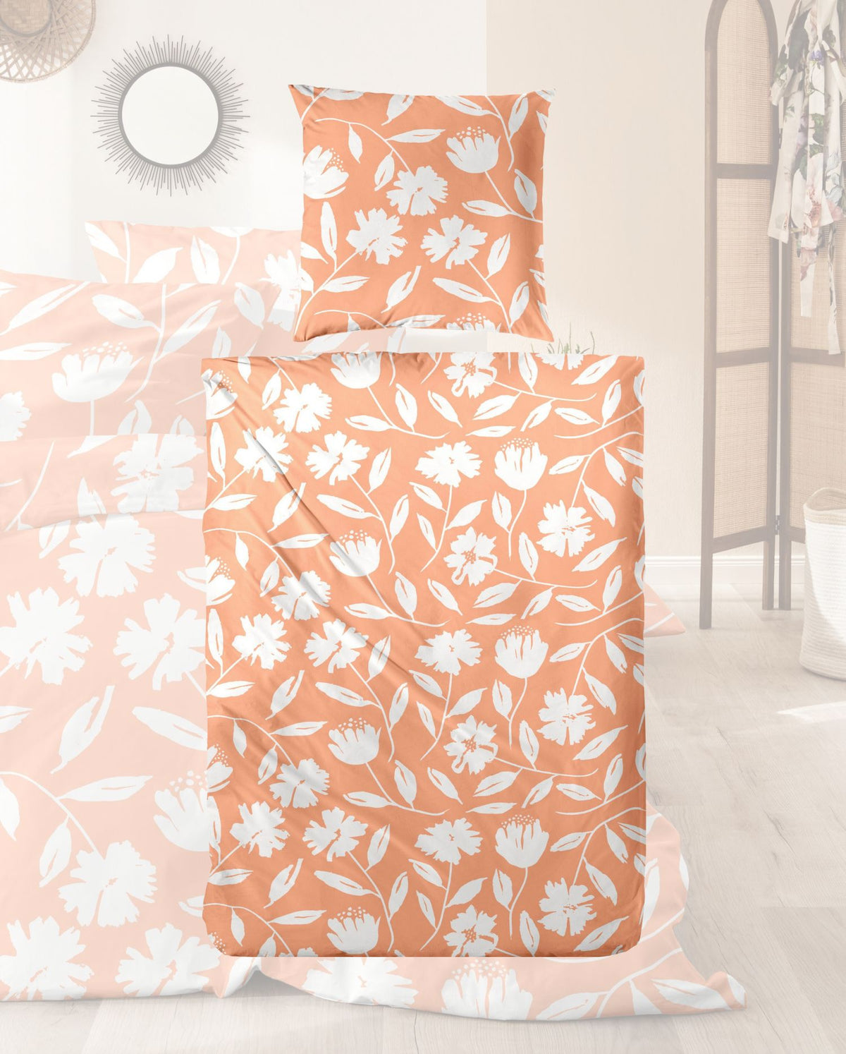Perkal Bettwäsche | PRIMERA | Orange Blumen