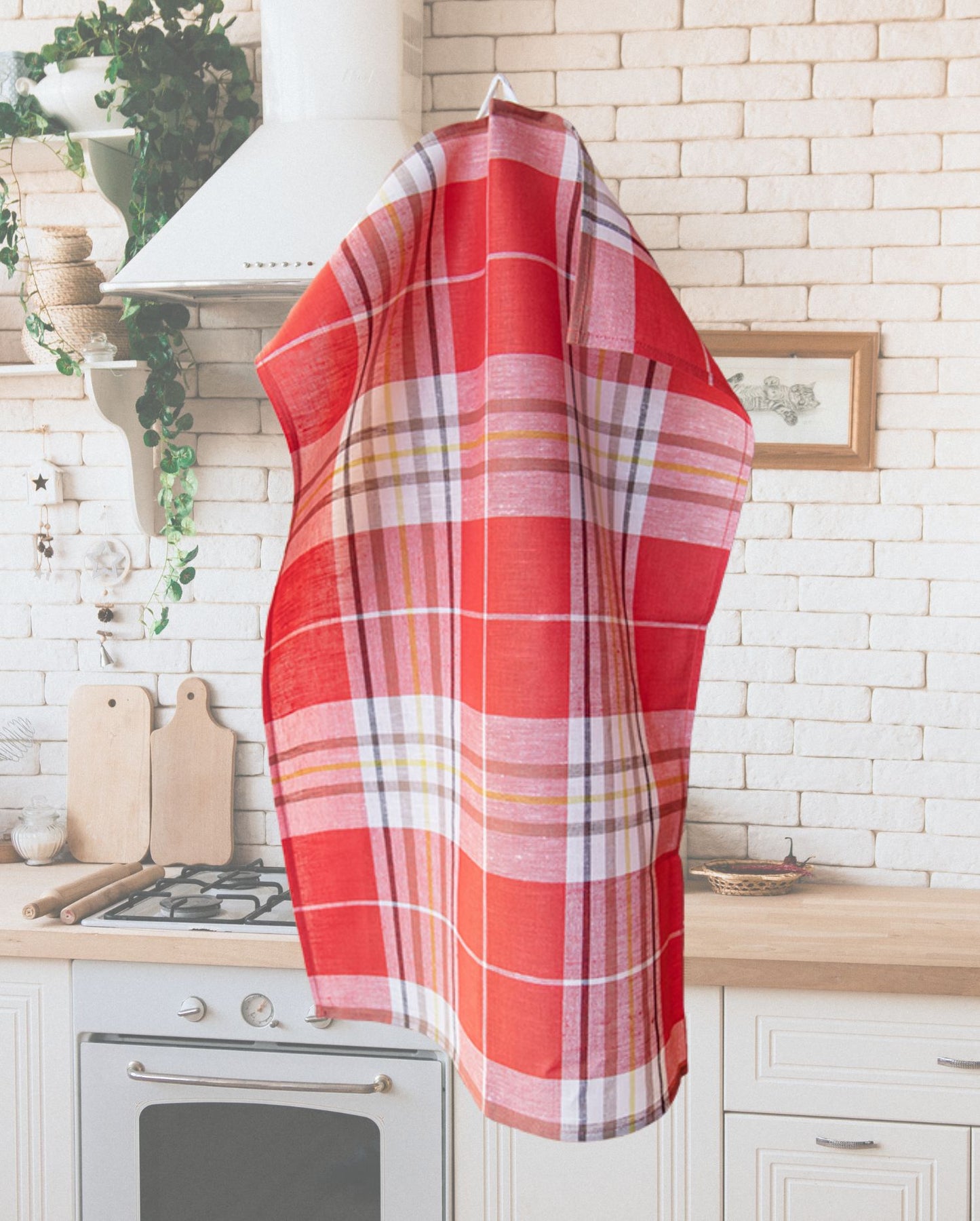 Geschirrtuch | 50x70cm | Kariert Rot | 50% Leinen - 50% Baumwolle