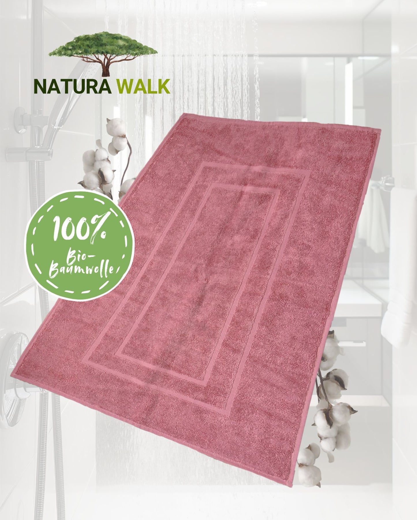 Badematte | NATURAWALK | Antikrosa | 50x80cm | Bio-Baumwolle