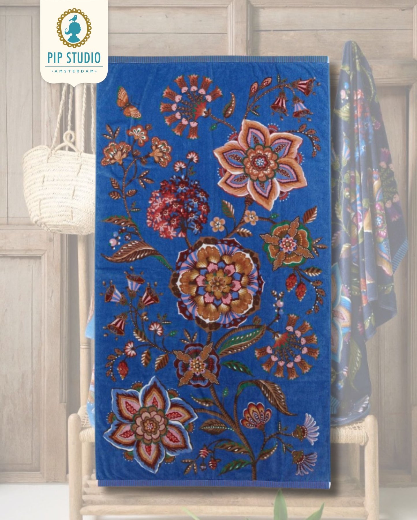 Beach towel PIP STUDIO Jungle Garden Pink, 100×180 cm velour terry cloth, 100% cotton