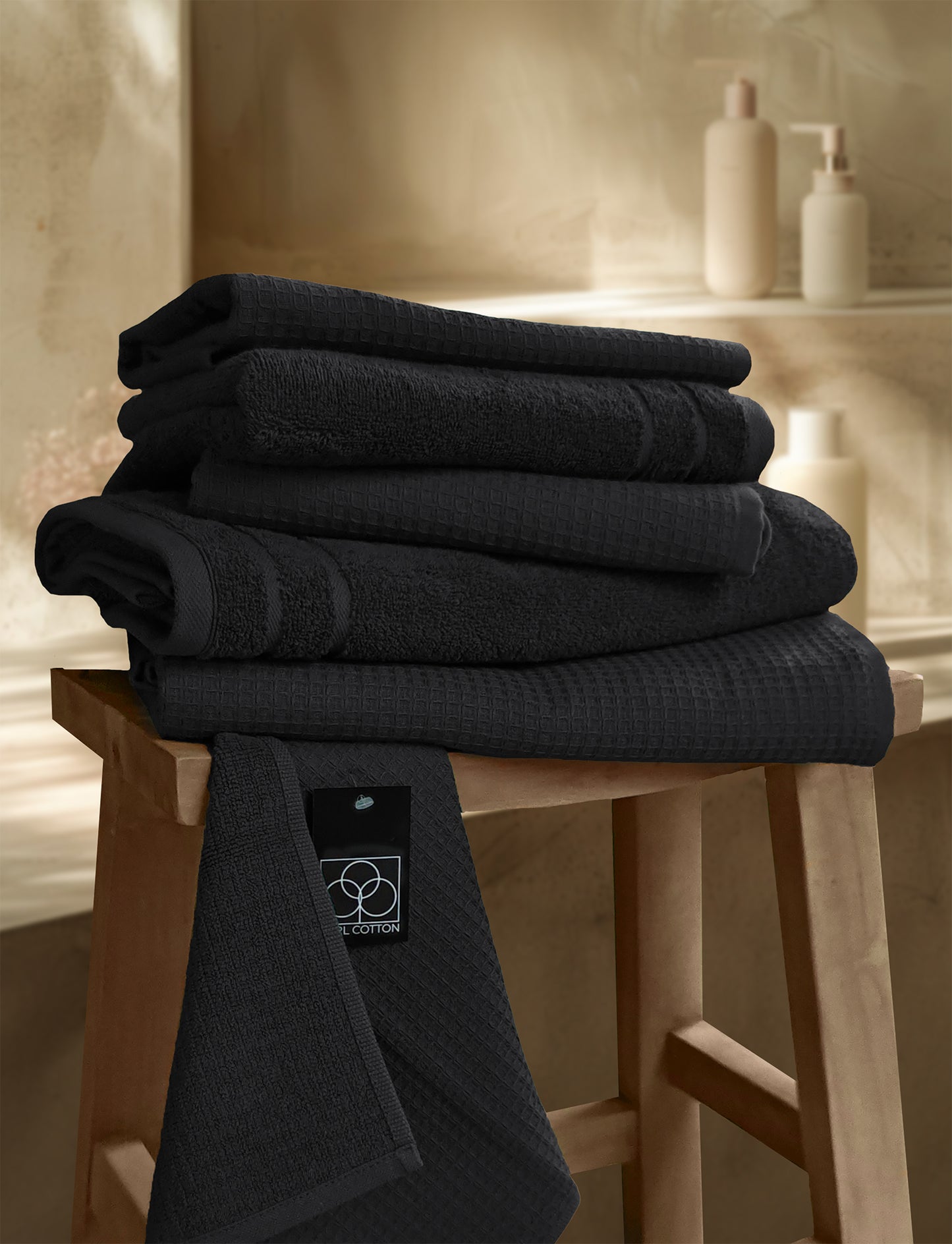 Handtuch | CARL COTTON | Waffelpiqué | Schwarz