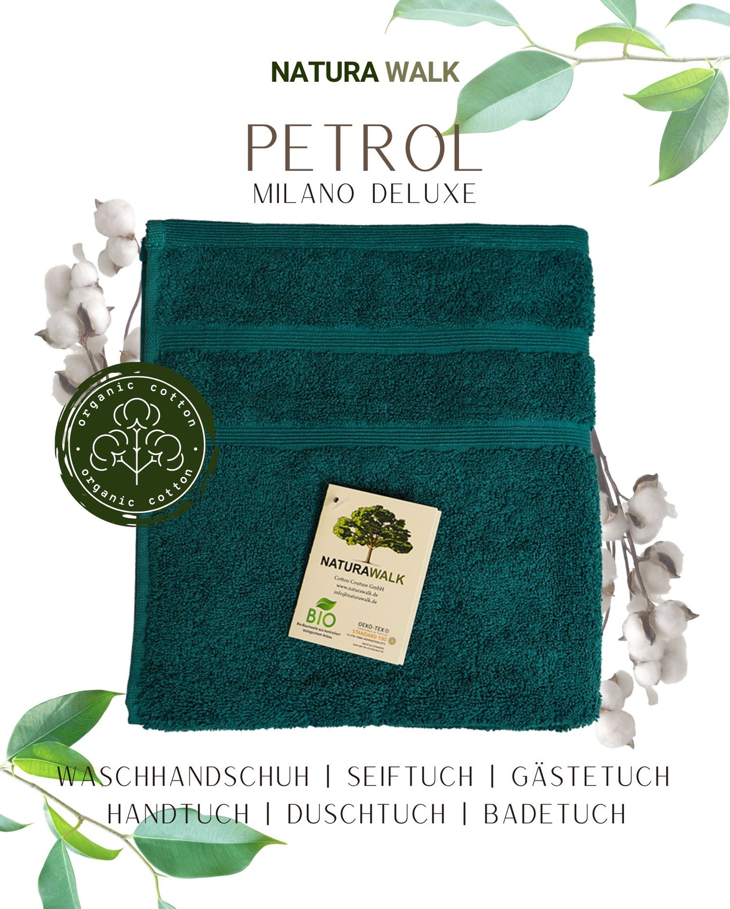 NATURAWALK Handtuch Bio-Baumwolle Milano Deluxe Petrol