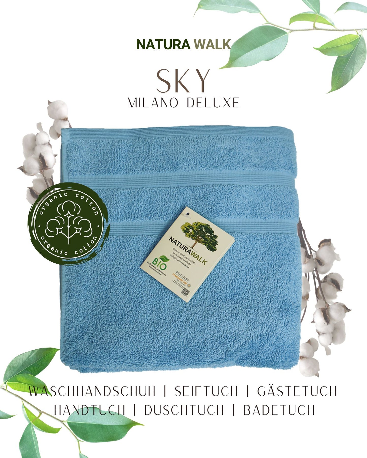 NATURAWALK Handtuch Bio-Baumwolle Milano Deluxe Sky