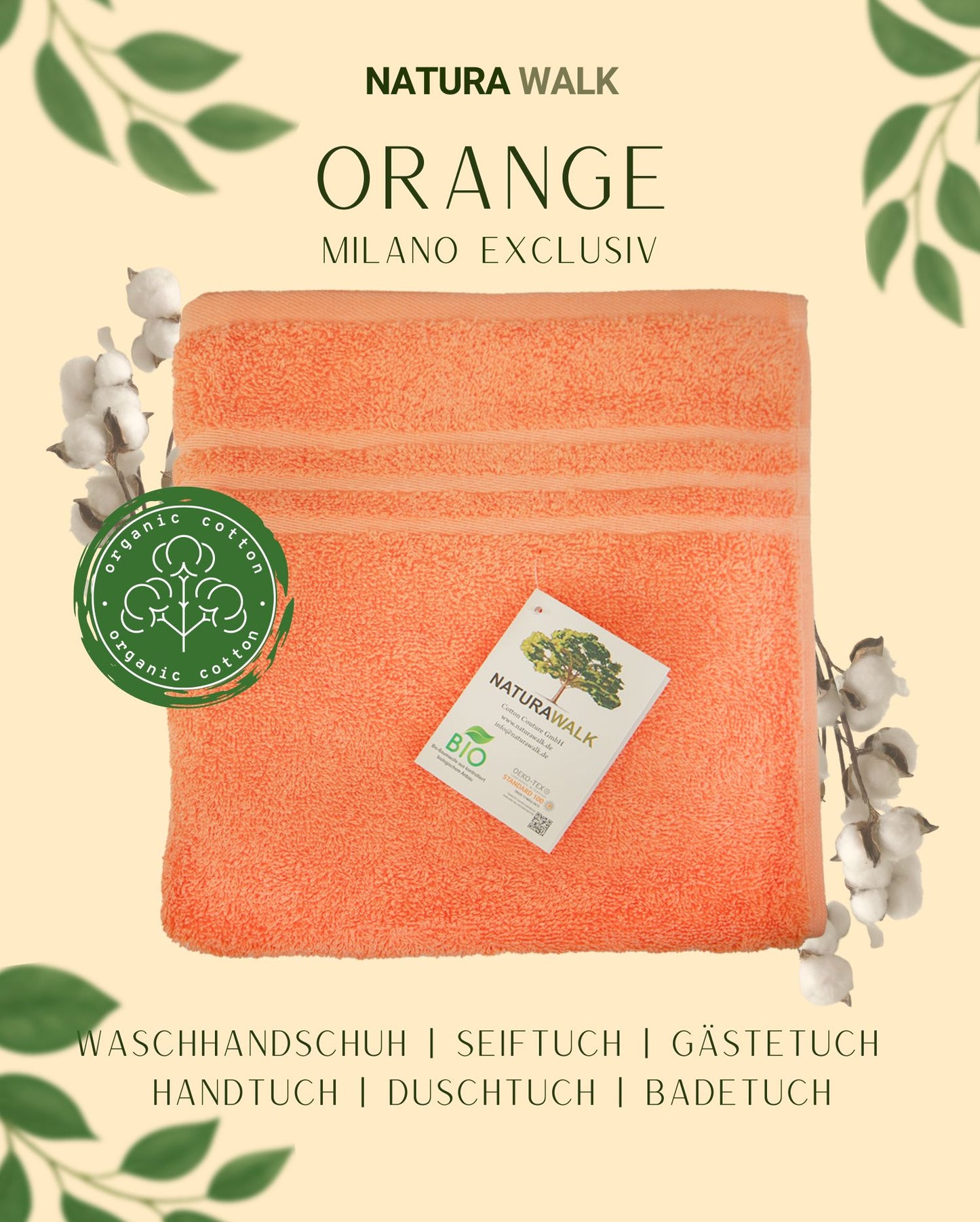 Handtuch | NATURAWALK | Milano Exclusiv Orange | Bio-Baumwolle