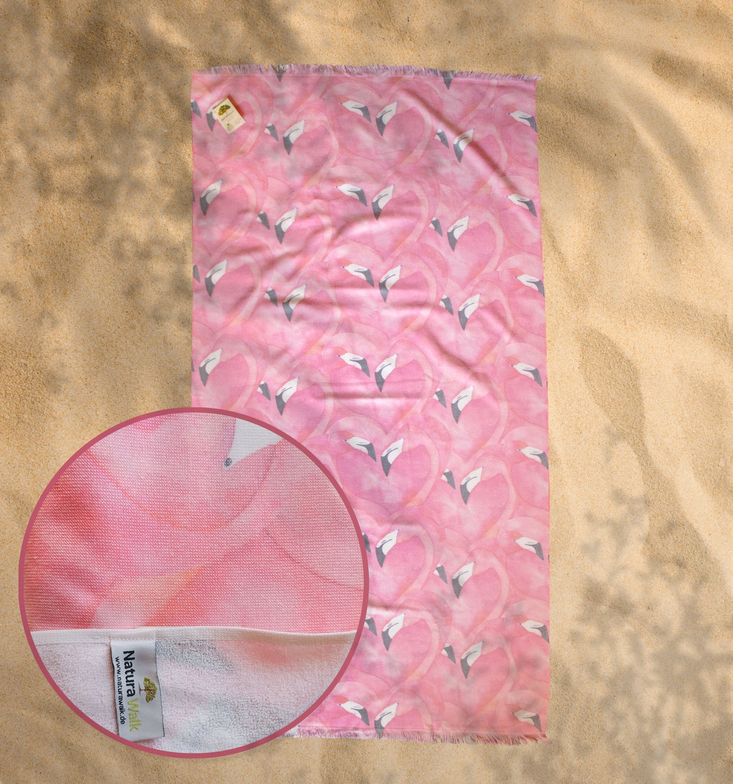 Beach towel NATURAWALK Flamingo Emilia, 96x180, terry cloth, 100% organic cotton