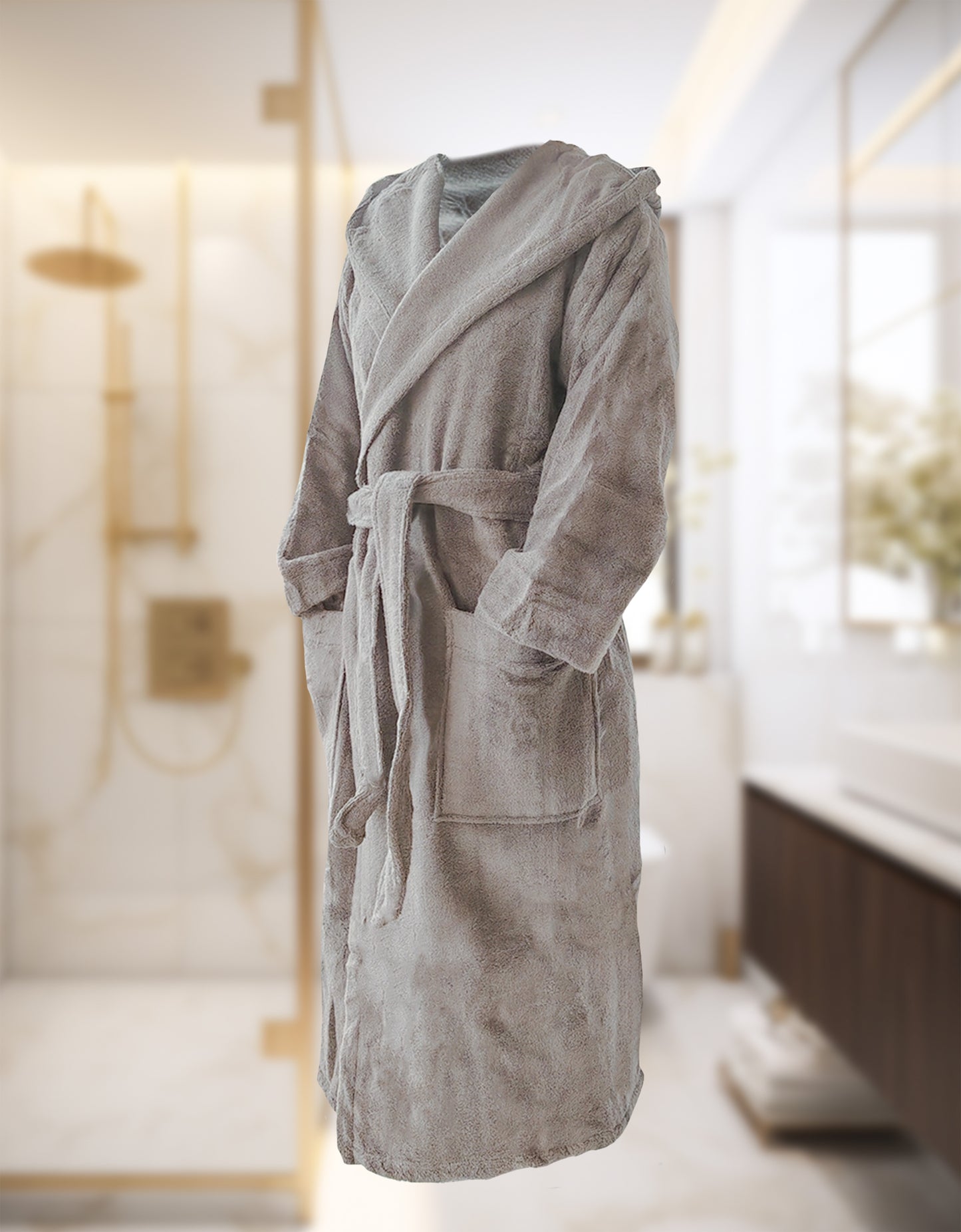 Hooded bathrobe NATURAWALK 100% organic cotton, unisex, long - anthracite