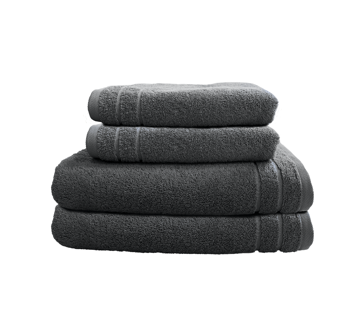 Ein Set aus zwei Duschtuechern und zwei Handtuechern von CARL COTTON aus 100 Prozent Baumwolle. Farbe Anthrazit. Modell Trend Anthrazit.