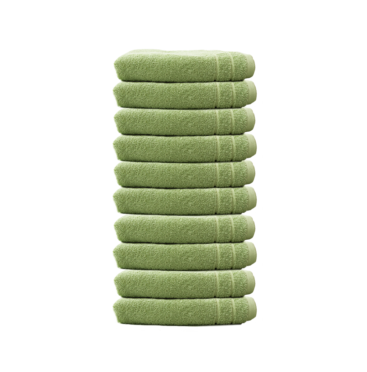 Ein Set aus zehn Seiftuechern von CARL COTTON aus 100 Prozent Baumwolle. Farbe Gruen. Modell Trend Avocado.