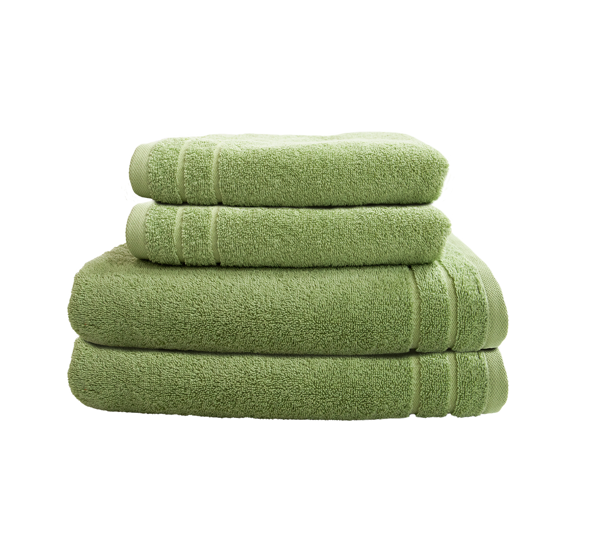 Ein Set aus zwei Duschtuechern und zwei Handtuechern von CARL COTTON aus 100 Prozent Baumwolle. Farbe Gruen. Modell Trend Avocado.