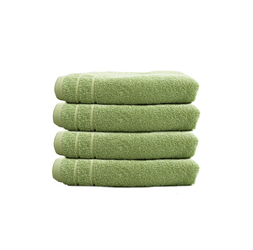 Ein Set aus vier Handtuechern von CARL COTTON aus 100 Prozent Baumwolle. Farbe Gruen. Modell Trend Avocado.