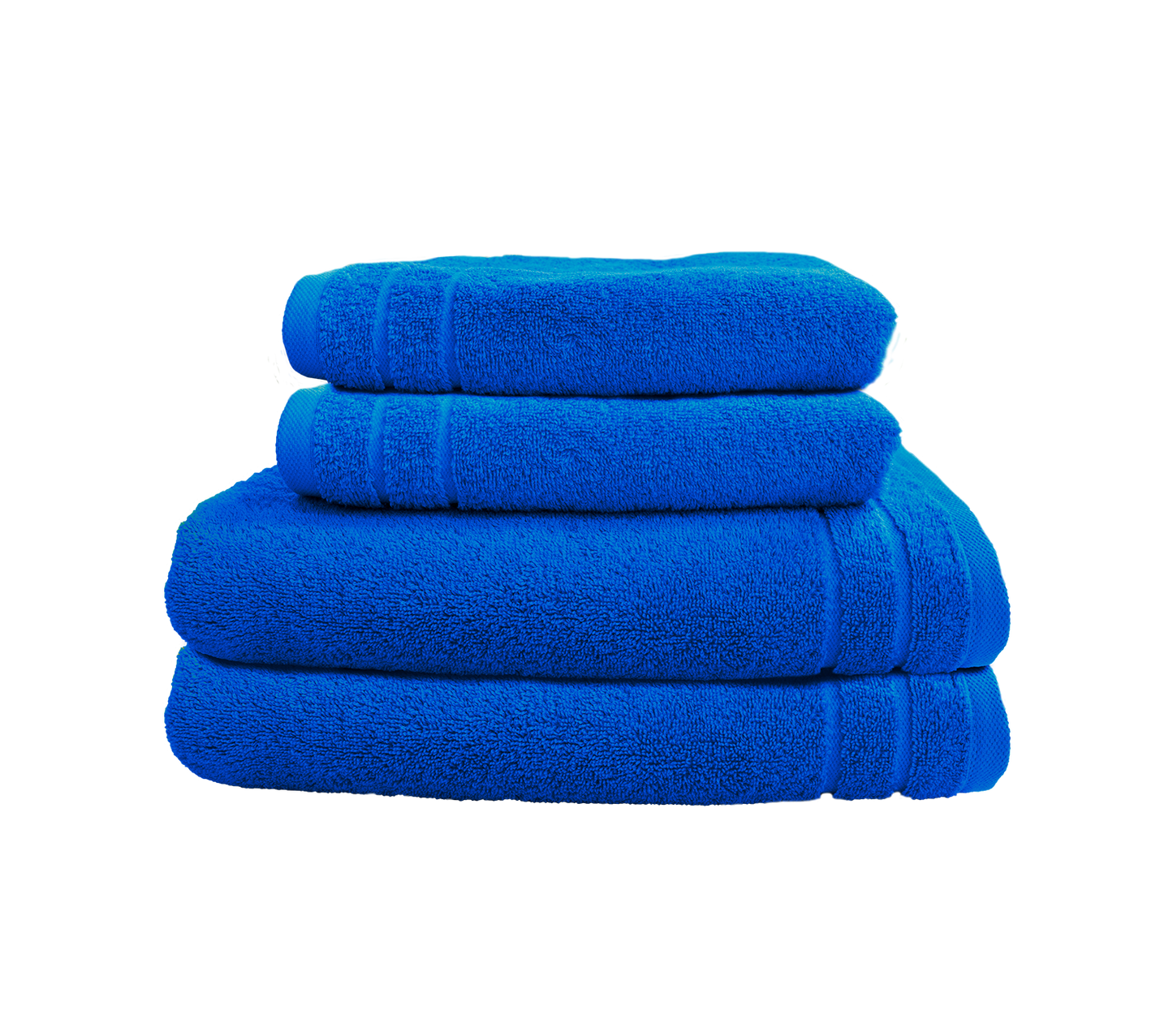 Ein Set aus zwei Duschtuechern und zwei Handtuechern von CARL COTTON aus 100 Prozent Baumwolle. Farbe Blau. Modell Trend Electric Blue.