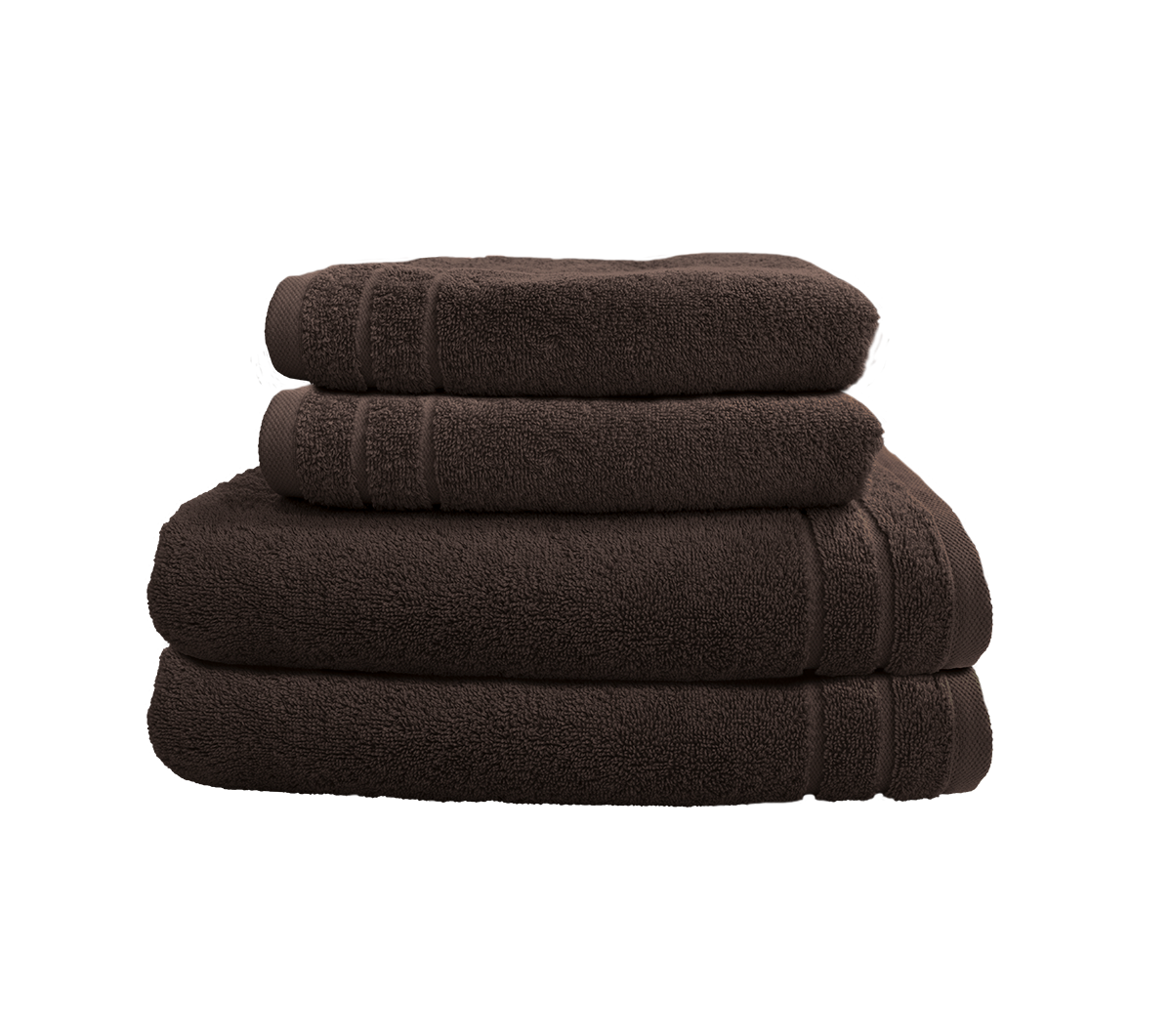 Ein Set aus zwei Duschtuechern und zwei Handtuechern von CARL COTTON aus 100 Prozent Baumwolle. Farbe Braun. Modell Trend Espresso.