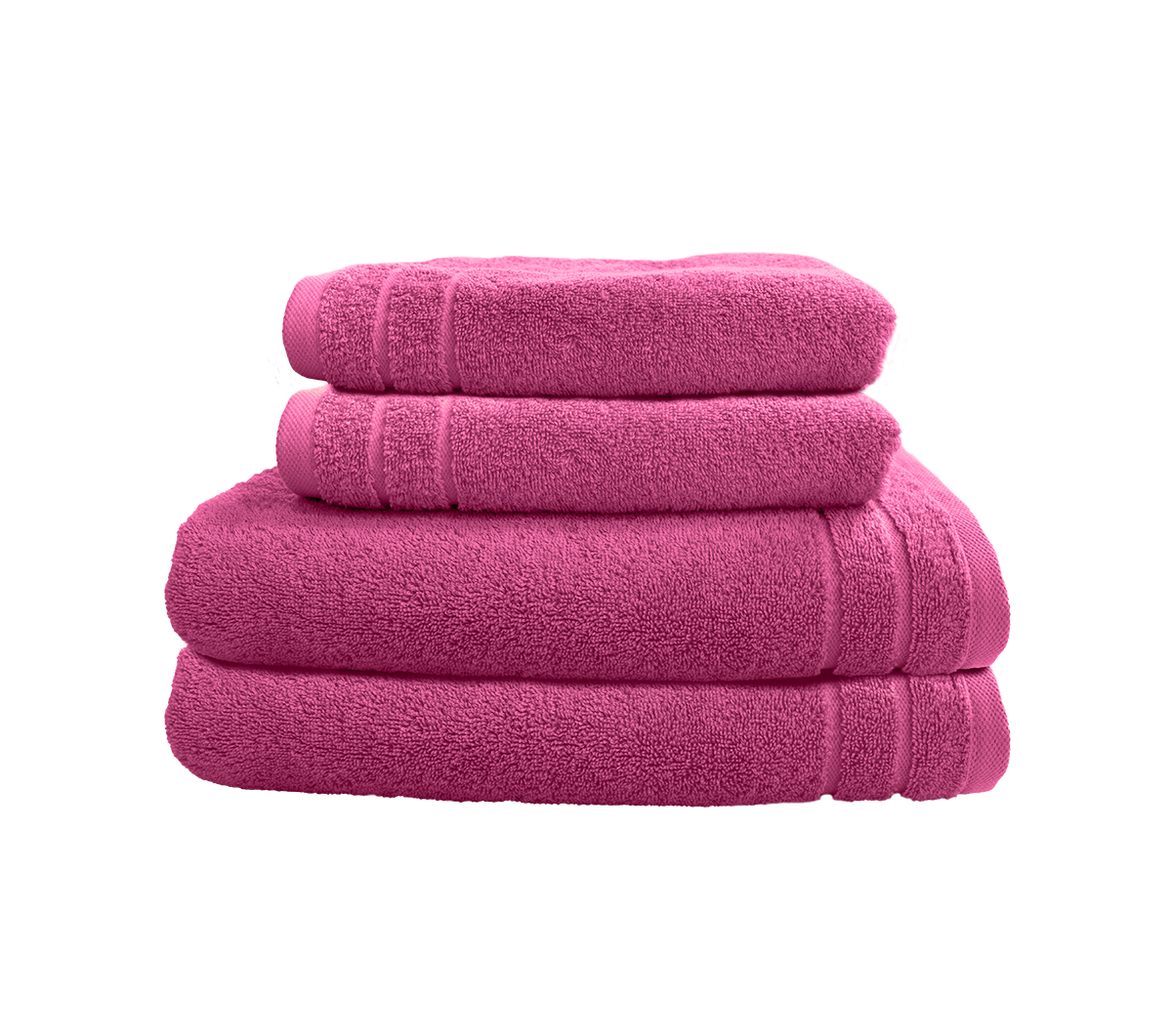 Ein Set aus zwei Duschtuechern und zwei Handtuechern von CARL COTTON aus 100 Prozent Baumwolle. Farbe Pink. Modell Trend Fuchsia.