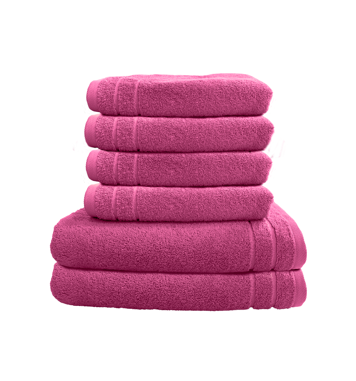 Ein Set aus zwei Duschtuechern und vier Handtuechern von CARL COTTON aus 100 Prozent Baumwolle. Farbe Pink. Modell Trend Fuchsia.