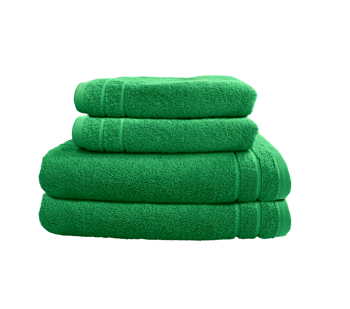 Ein Set aus zwei Duschtuechern und zwei Handtuechern von CARL COTTON aus 100 Prozent Baumwolle. Farbe Gruen. Modell Trend Gruen.