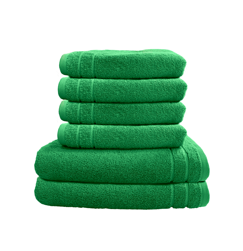 Ein Set aus zwei Duschtuechern und vier Handtuechern von CARL COTTON aus 100 Prozent Baumwolle. Farbe Gruen. Modell Trend Gruen.