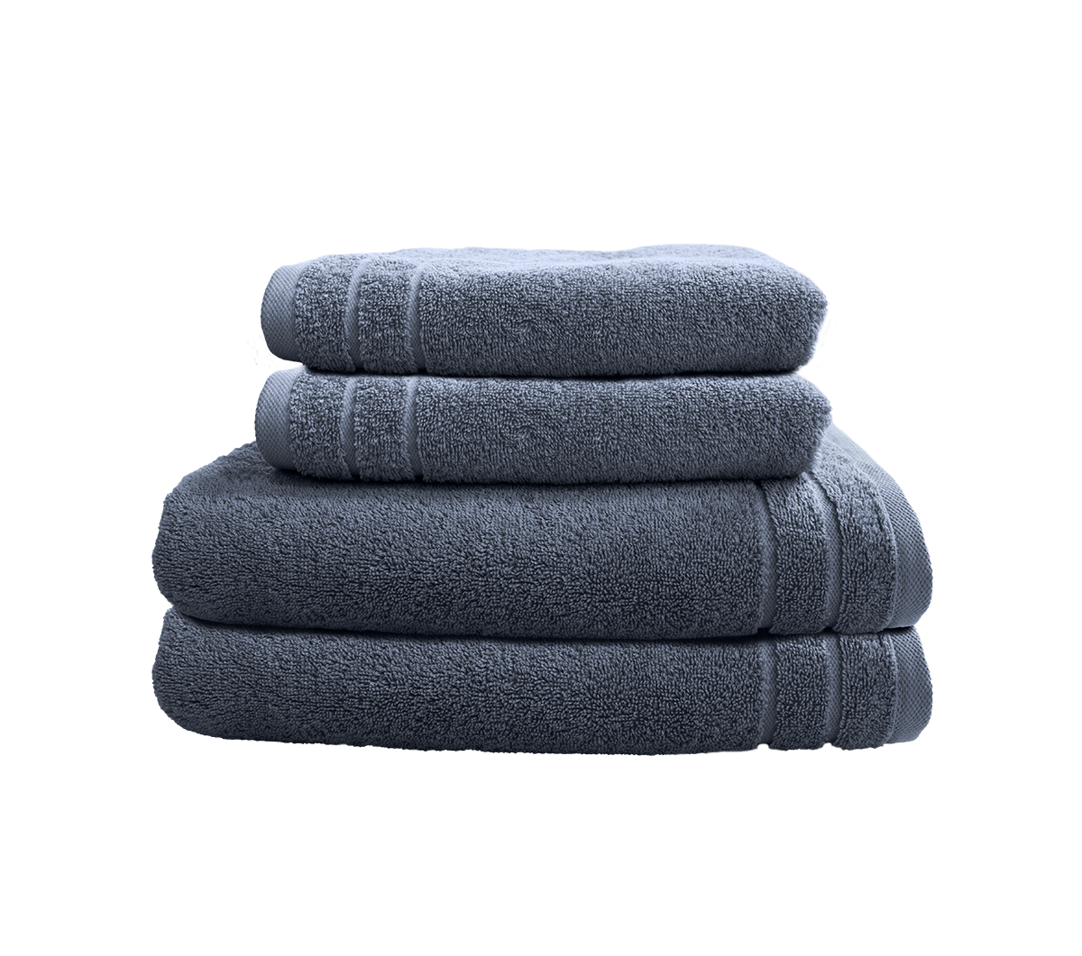 Ein Set aus zwei Duschtuechern und zwei Handtuechern von CARL COTTON aus 100 Prozent Baumwolle. Farbe Blau. Modell Trend Jeans.