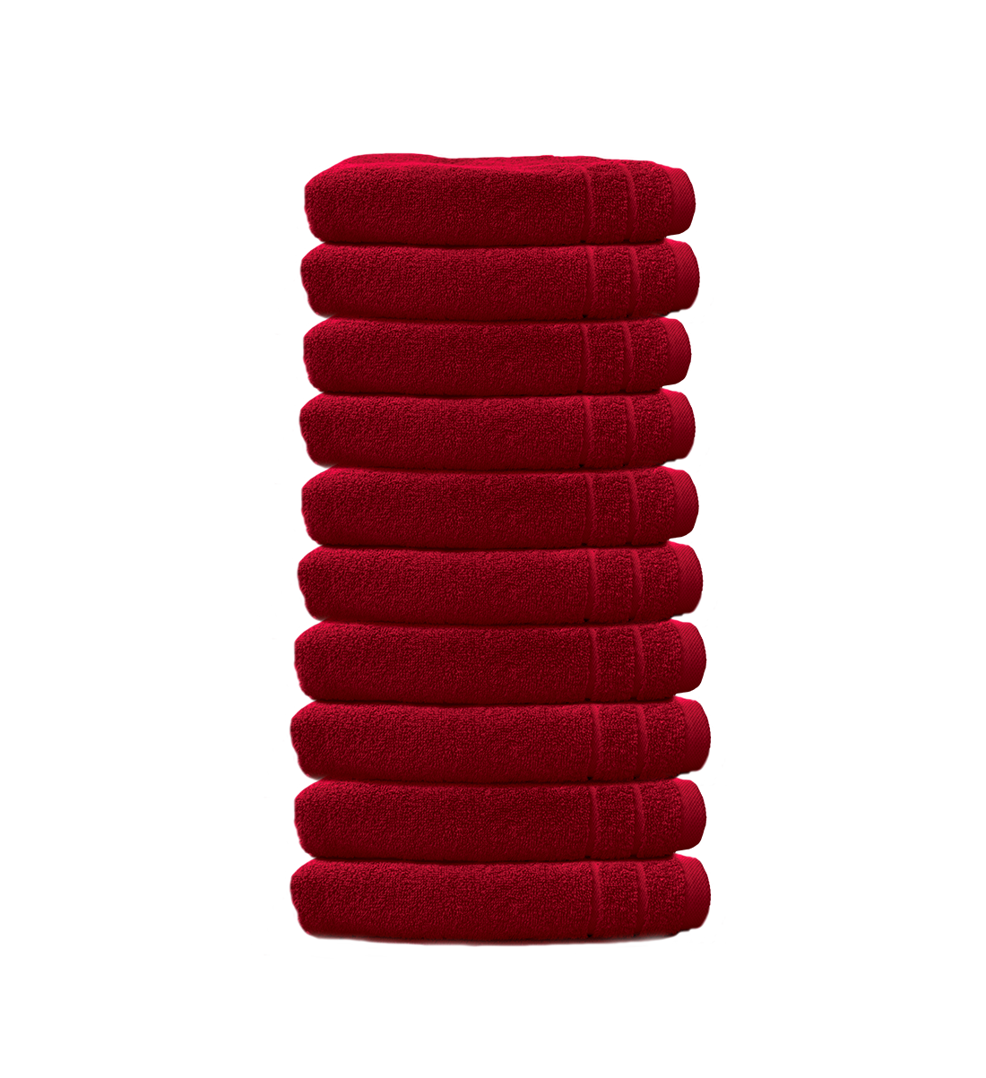 Ein Set aus zehn Seiftuechern von CARL COTTON aus 100 Prozent Baumwolle. Farbe Bordeaux. Modell Trend Kirsche.