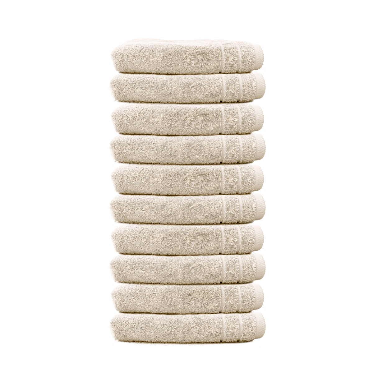 Ein Set aus zehn Seiftuechern von CARL COTTON aus 100 Prozent Baumwolle. Farbe Beige. Modell Trend Leinen.