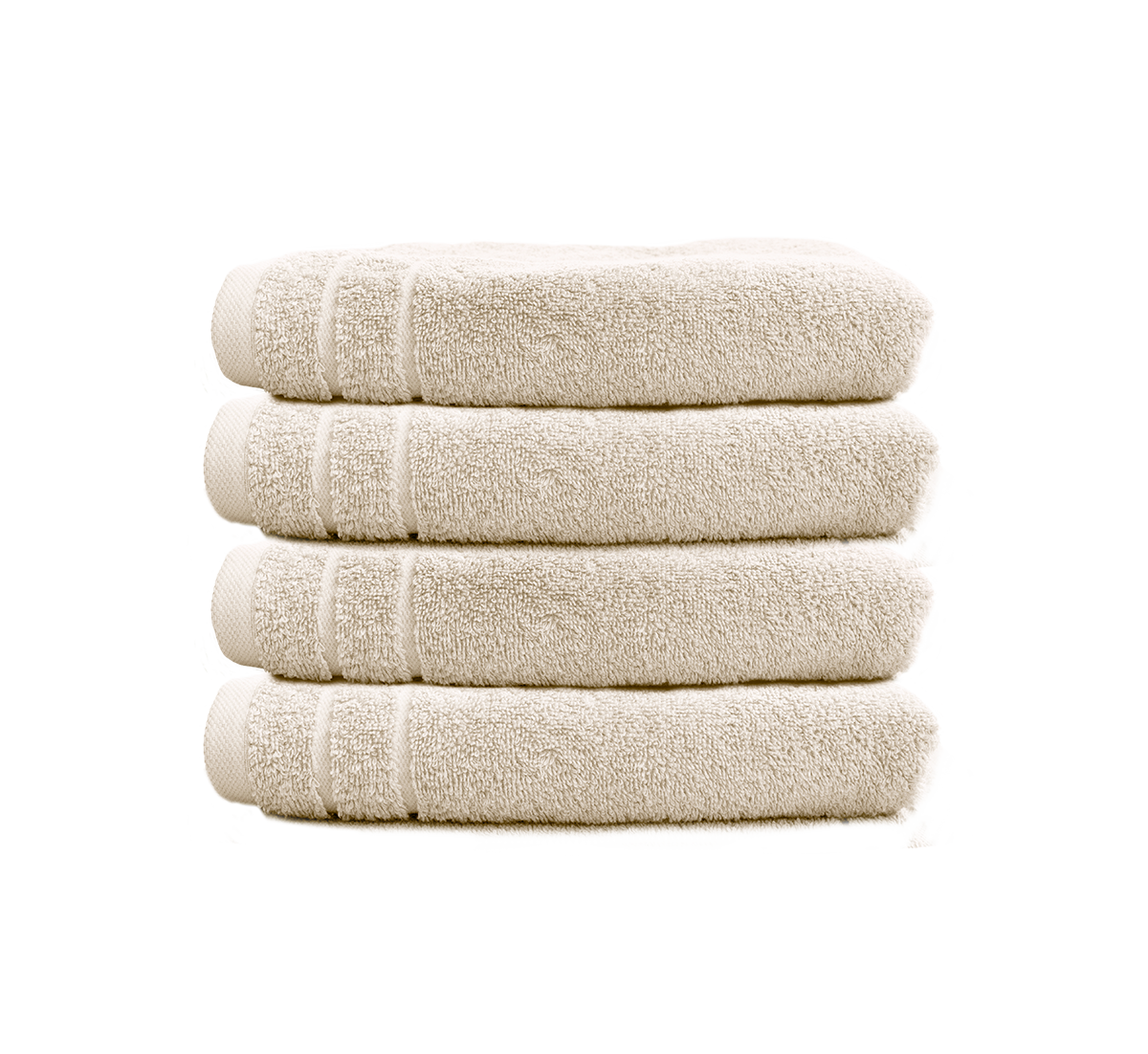Ein Set aus vier Handtuechern von CARL COTTON aus 100 Prozent Baumwolle. Farbe Beige. Modell Trend Leinen.