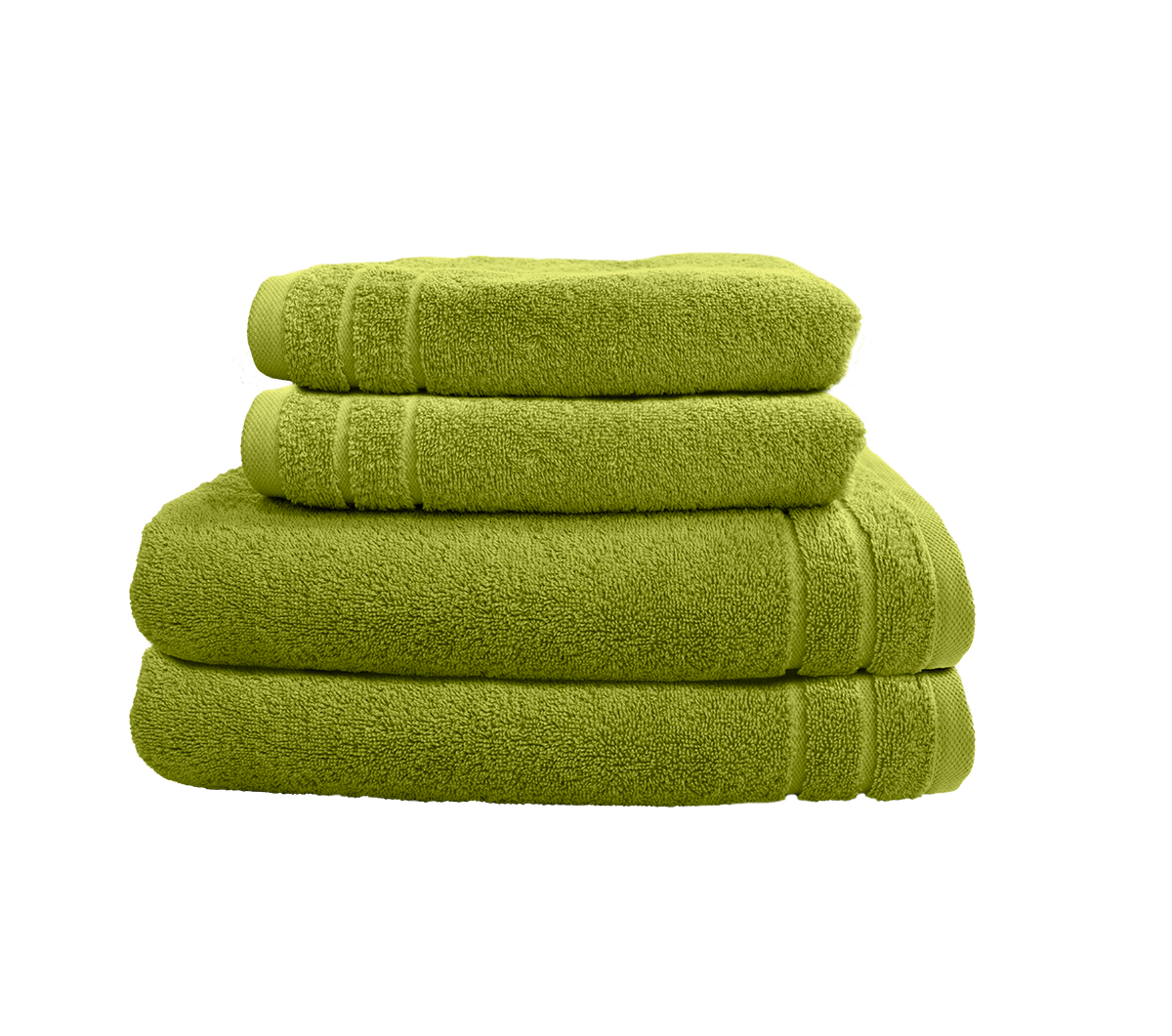 Ein Set aus zwei Duschtuechern und zwei Handtuechern von CARL COTTON aus 100 Prozent Baumwolle. Farbe Gruen. Modell Trend Lindgruen.