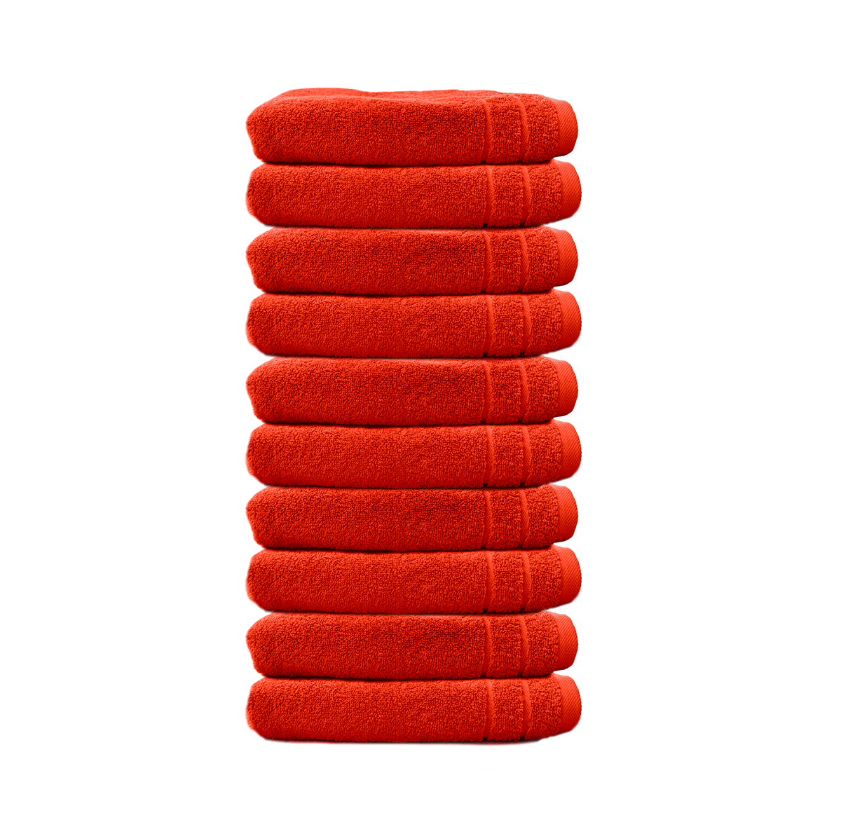 Ein Set aus zehn Seiftuechern von CARL COTTON aus 100 Prozent Baumwolle. Farbe Orange. Modell Trend Papaya.