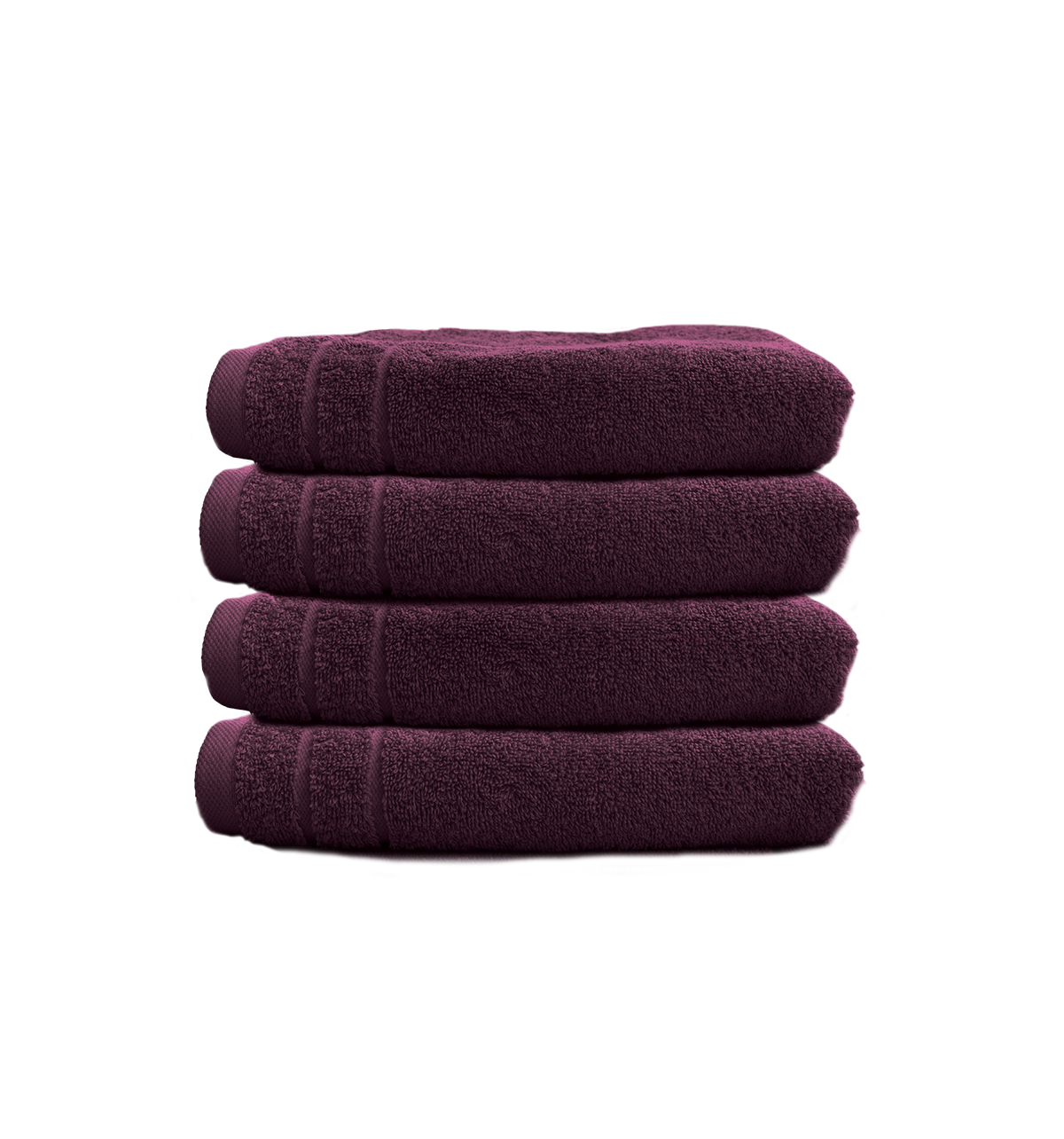 Ein Set aus vier Handtuechern von CARL COTTON aus 100 Prozent Baumwolle. Farbe Lila. Modell Trend Plum.