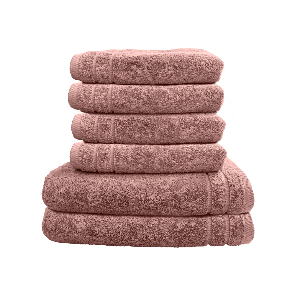 Ein Set aus zwei Duschtuechern und vier Handtuechern von CARL COTTON aus 100 Prozent Baumwolle. Farbe Rosegold. Modell Trend Rosenholz.