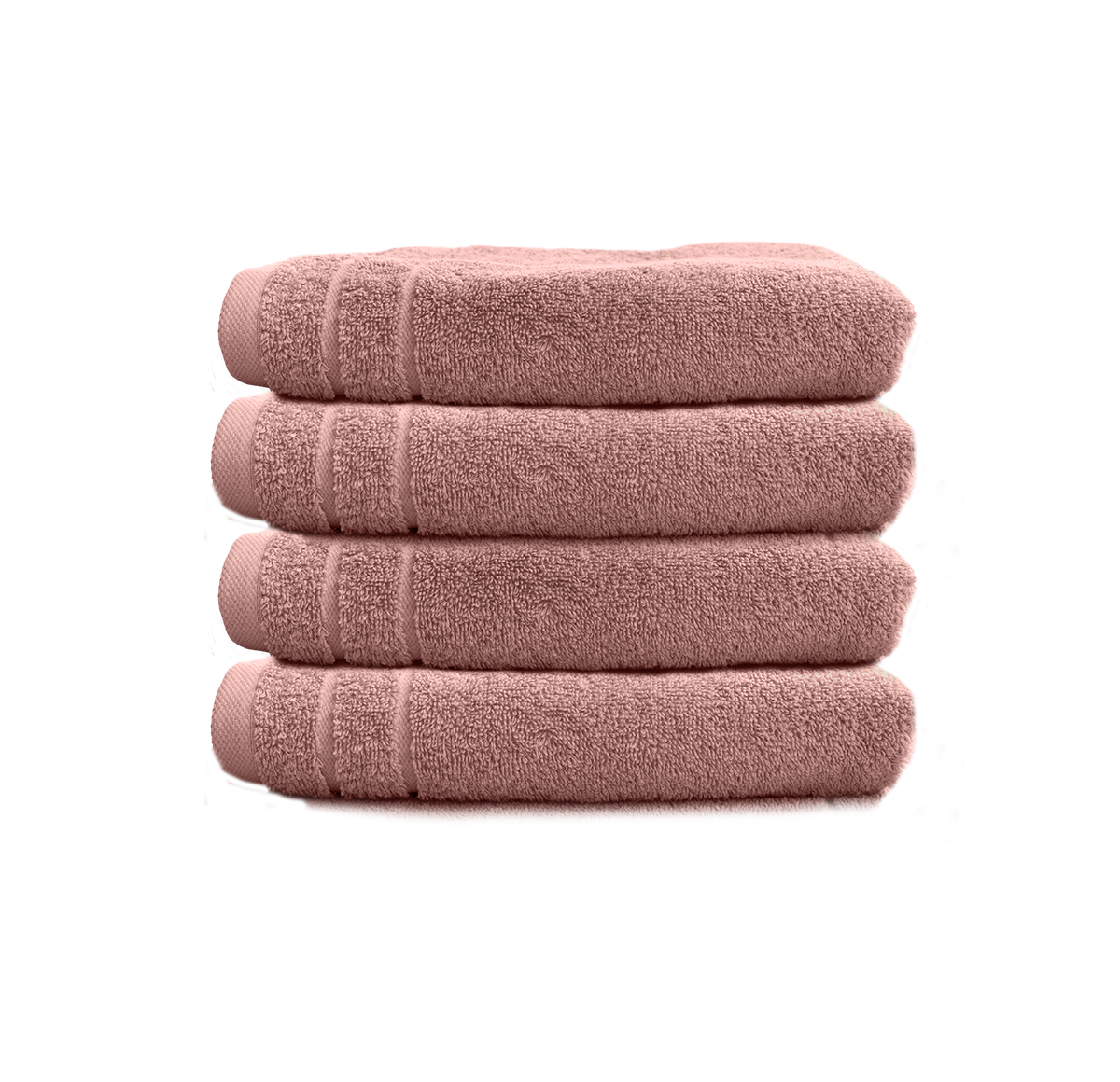 Ein Set aus vier Handtuechern von CARL COTTON aus 100 Prozent Baumwolle. Farbe Rosegold. Modell Trend Rosenholz.