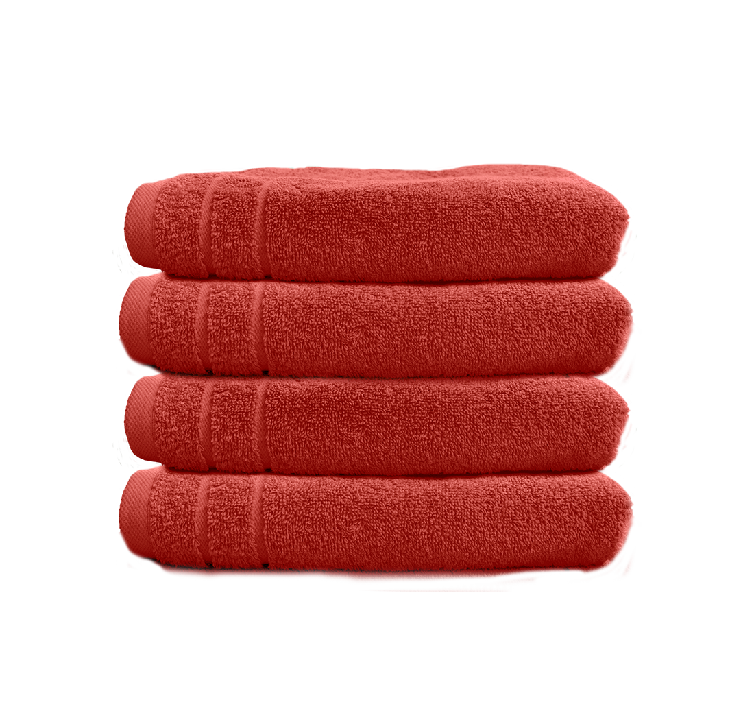 Ein Set aus vier Handtuechern von CARL COTTON aus 100 Prozent Baumwolle. Farbe Rot. Modell Trend Rost.