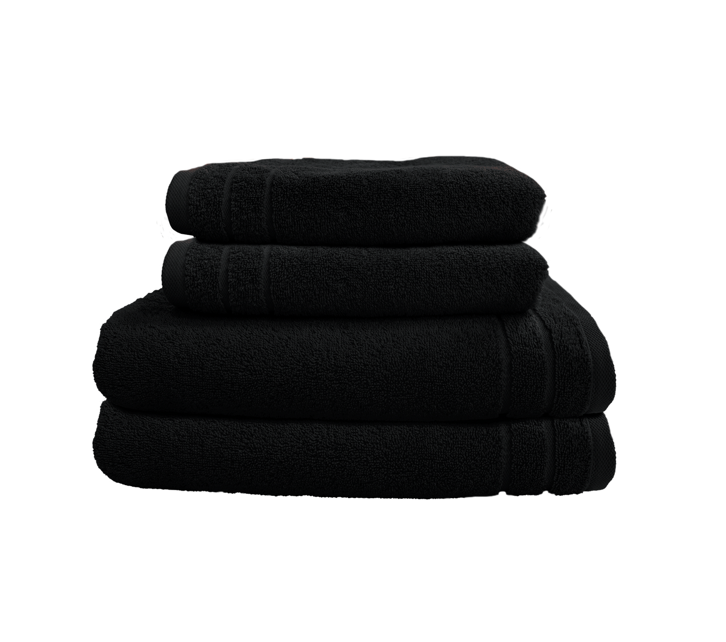 Ein Set aus zwei Duschtuechern und zwei Handtuechern von CARL COTTON aus 100 Prozent Baumwolle. Farbe Schwarz. Modell Trend Schwarz.