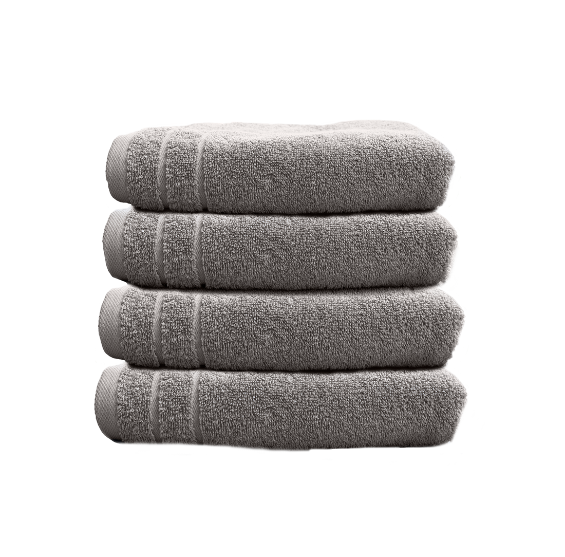 Ein Set aus vier Handtuechern von CARL COTTON aus 100 Prozent Baumwolle. Farbe Silber. Modell Trend Silber.
