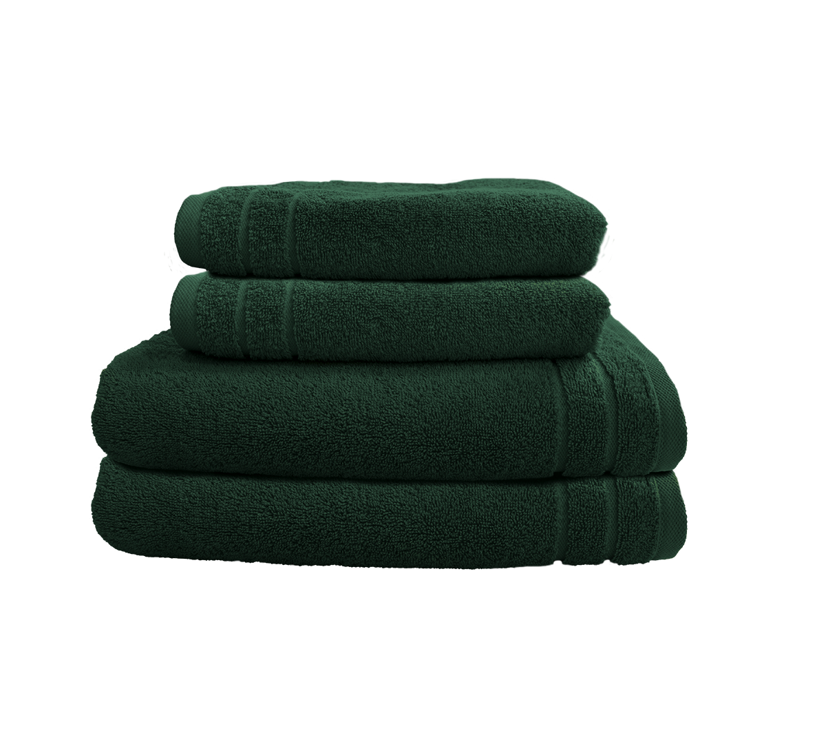 Ein Set aus zwei Duschtuechern und zwei Handtuechern von CARL COTTON aus 100 Prozent Baumwolle. Farbe Gruen. Modell Trend Tanne.