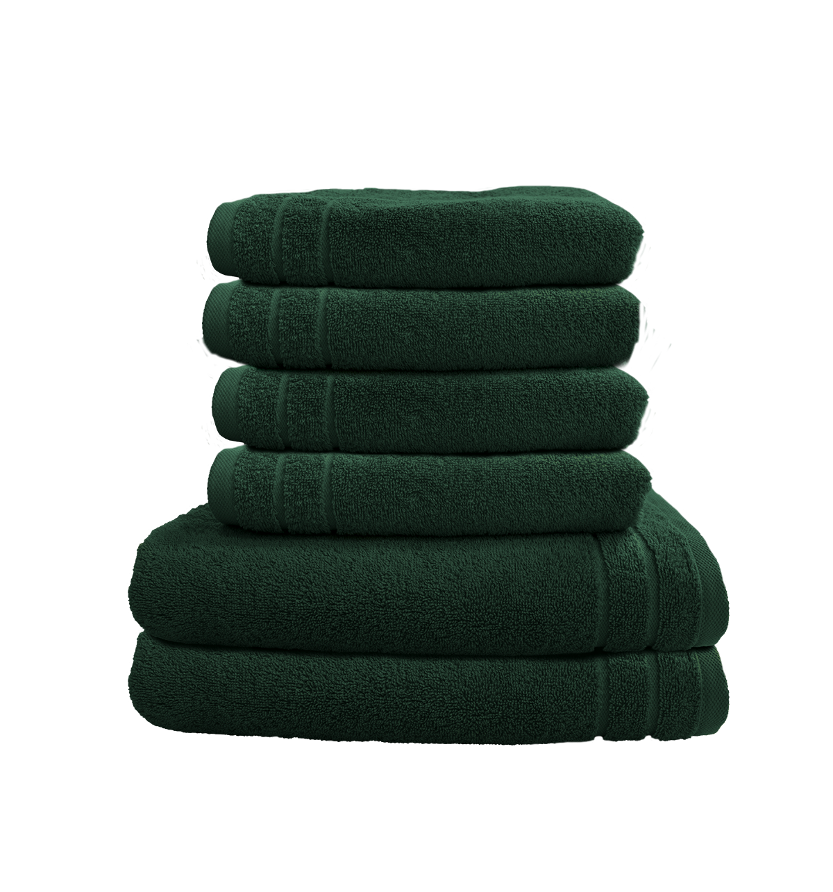 Ein Set aus zwei Duschtuechern und vier Handtuechern von CARL COTTON aus 100 Prozent Baumwolle. Farbe Gruen. Modell Trend Tanne.