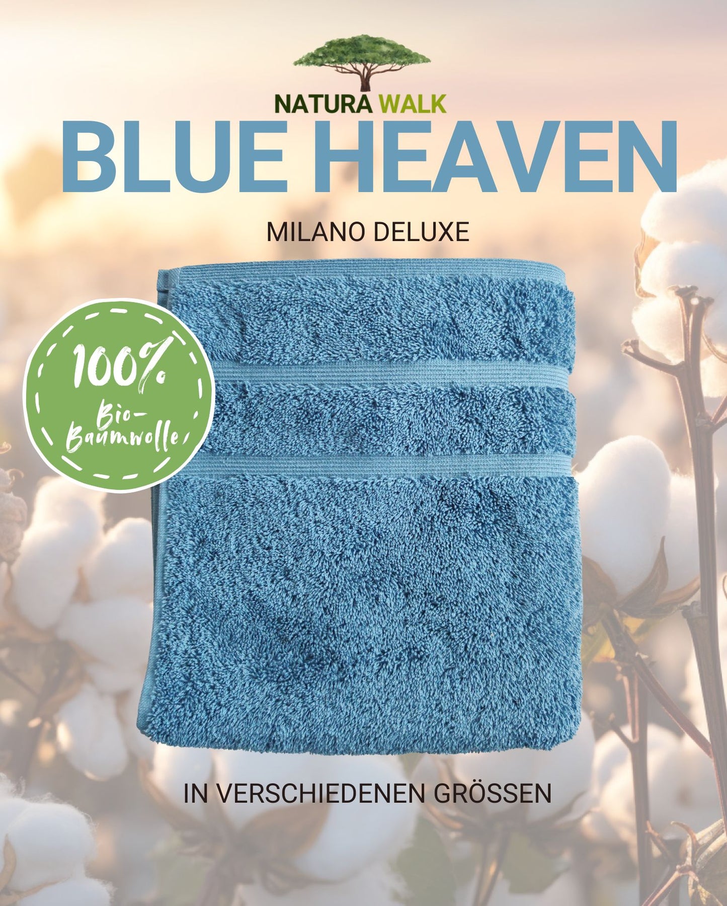 Ein Handtuch von NATURAWALK aus 100 Prozent Bio-Baumwolle in der Farbe Blau. Modell Milano Deluxe Blue Heaven.