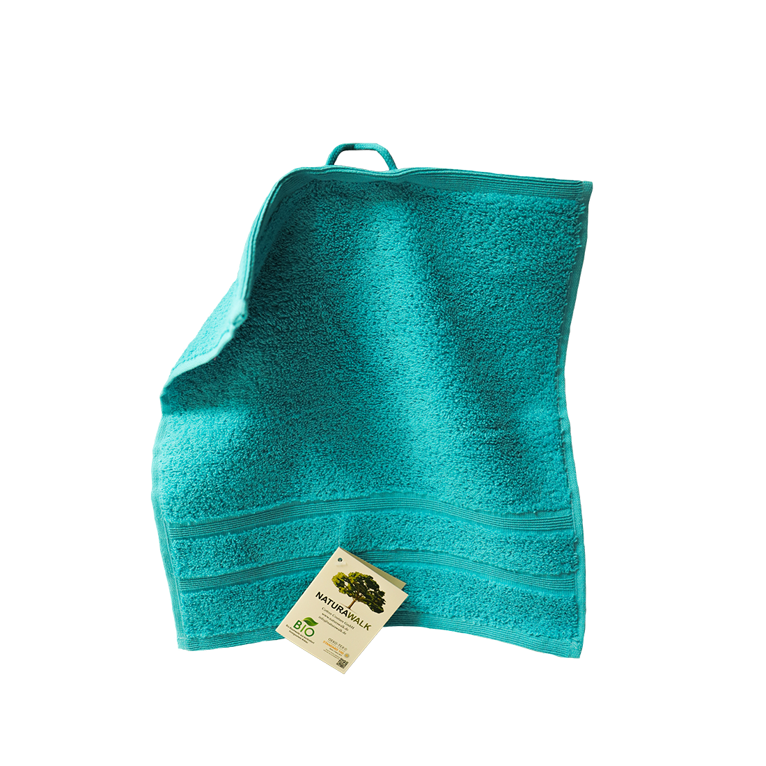 Ein Seiftuch von NATURAWALK aus 100 Prozent Bio-Baumwolle in der Groesse 30x30cm. Farbe Tuerkis. Modell Milano Deluxe Sea.