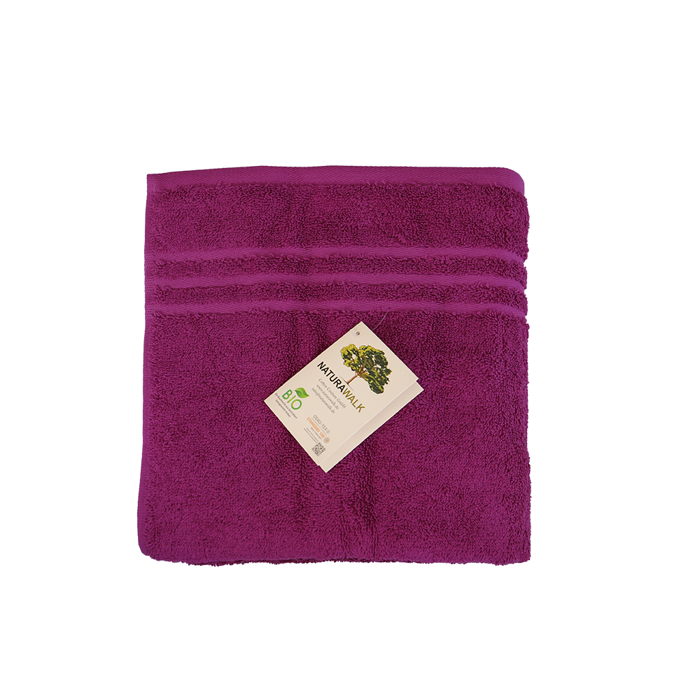 Ein Handtuch von NATURAWALK aus 100 Prozent Bio-Baumwolle in der Groesse 50x100cm. Farbe Lila. Modell Milano Exclusiv Beere.
