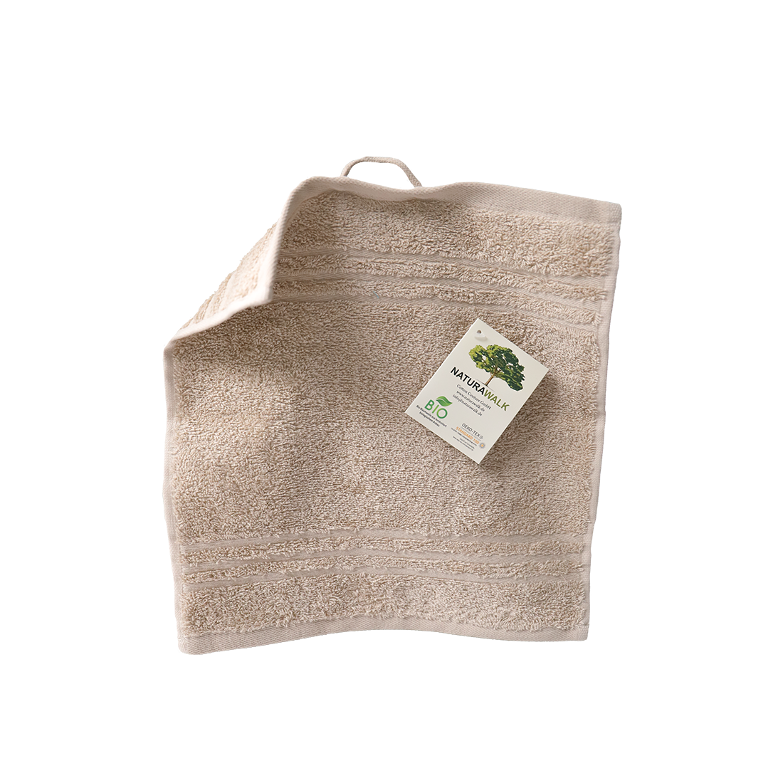 Ein Seiftuch von NATURAWALK aus 100 Prozent Bio-Baumwolle in der Groesse 30x30cm. Farbe Beige. Modell Milano Exclusiv Beige.