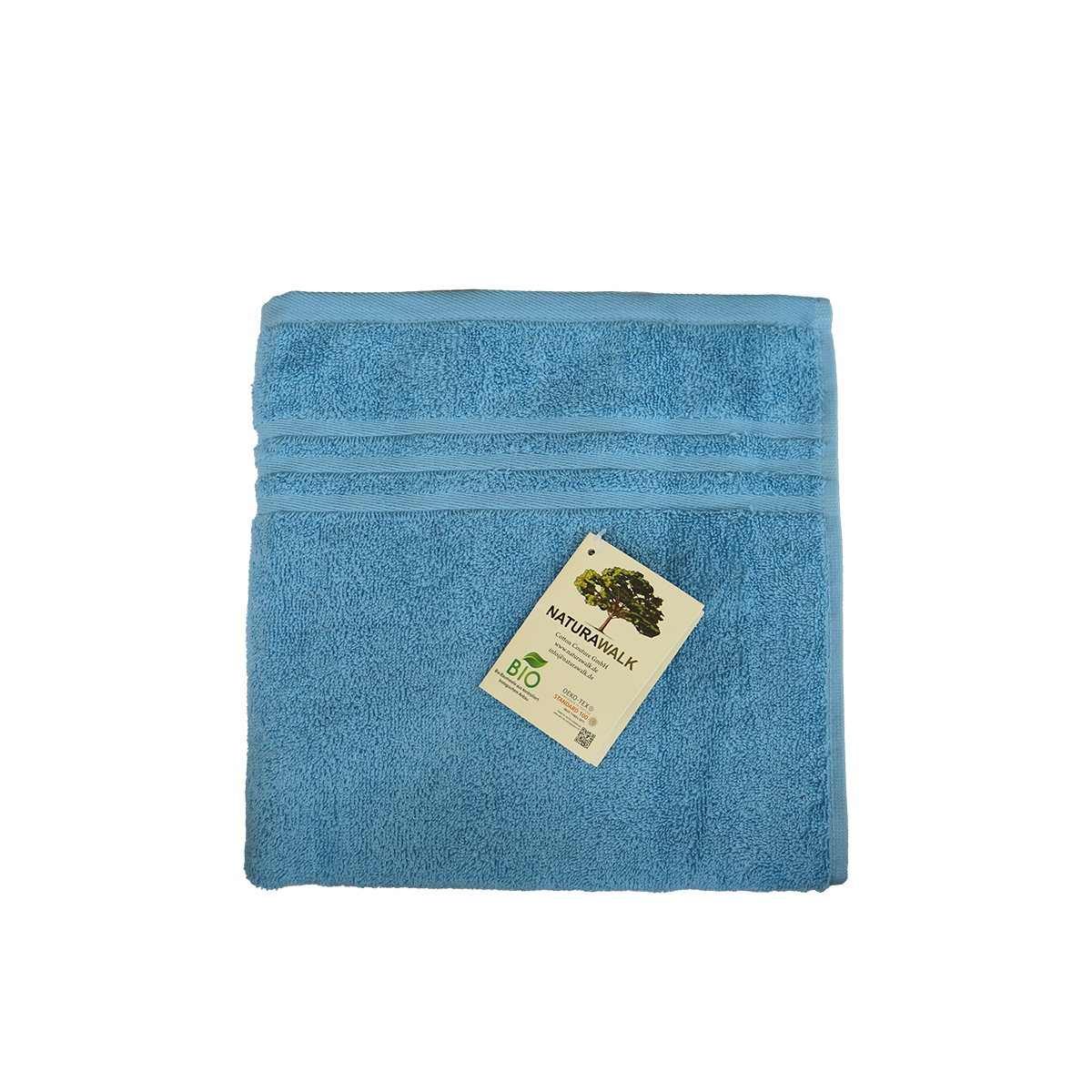 Ein Handtuch von NATURAWALK aus 100 Prozent Bio-Baumwolle in der Groesse 50x100cm. Farbe Blau. Modell Milano Exclusiv Blau.