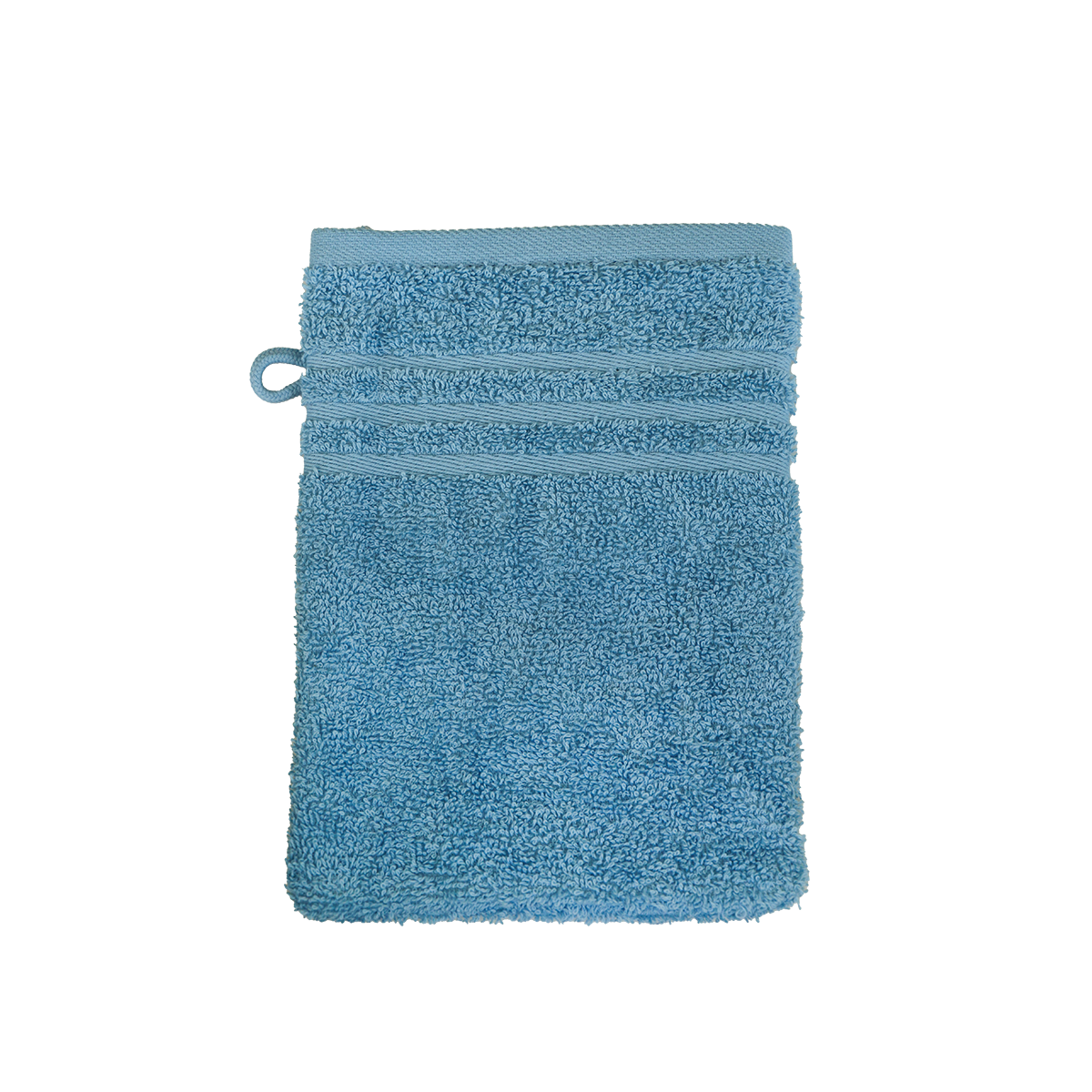 Ein Waschhandschuh von NATURAWALK aus 100 Prozent Bio-Baumwolle in der Groesse 16x21cm. Farbe Blau. Modell Milano Exclusiv Blau.