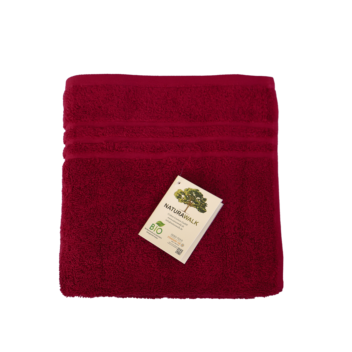 Ein Handtuch von NATURAWALK aus 100 Prozent Bio-Baumwolle in der Groesse 50x100cm. Farbe Bordeaux. Modell Milano Exclusiv Bordeaux.