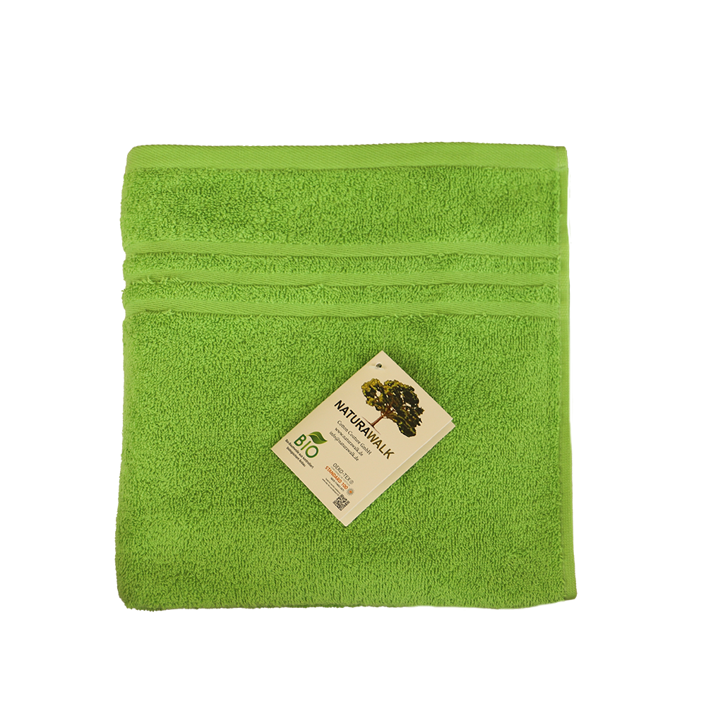 Ein Handtuch von NATURAWALK aus 100 Prozent Bio-Baumwolle in der Groesse 50x100cm. Farbe Gruen. Modell Milano Exclusiv Gruen.