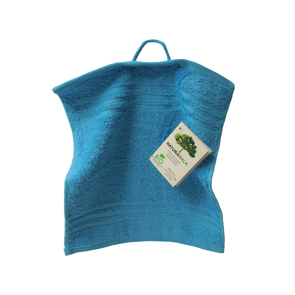 Ein Seiftuch von NATURAWALK aus 100 Prozent Bio-Baumwolle in der Groesse 30x30cm. Farbe Blau. Modell Milano Exclusiv Malibu Blau.