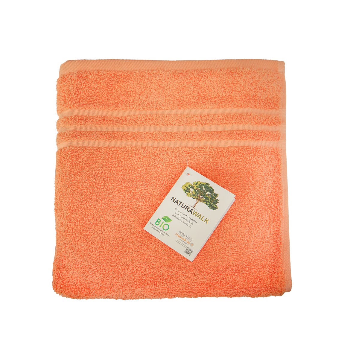 Ein Handtuch von NATURAWALK aus 100 Prozent Bio-Baumwolle in der Groesse 50x100cm. Farbe Orange. Modell Milano Exclusiv Orange.