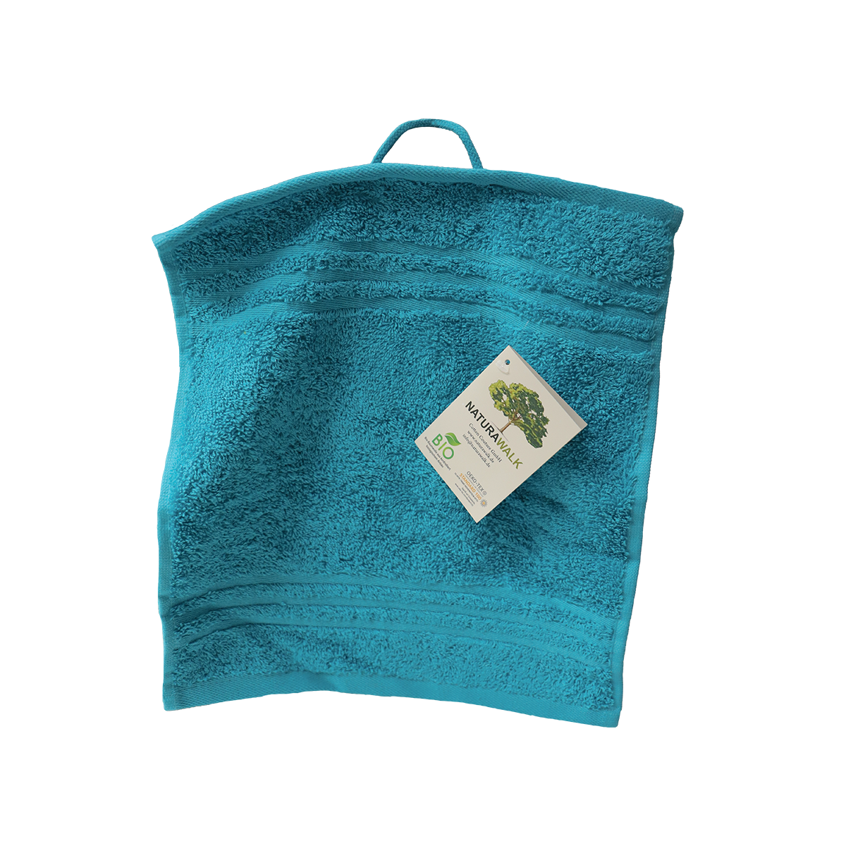 Ein Seiftuch von NATURAWALK aus 100 Prozent Bio-Baumwolle in der Groesse 30x30cm. Farbe Tuerkis. Modell Milano Exclusiv Petrol.