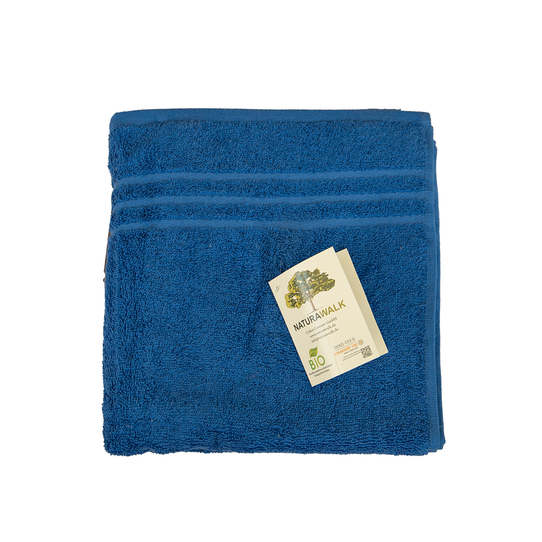 Ein Handtuch von NATURAWALK aus 100 Prozent Bio-Baumwolle in der Groesse 50x100cm. Farbe Blau. Modell Milano Exclusiv Royalblau.
