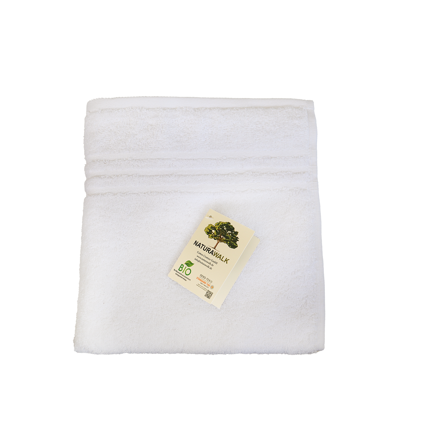 Ein Handtuch von NATURAWALK aus 100 Prozent Bio-Baumwolle in der Groesse 50x100cm. Farbe Weiss. Modell Milano Exclusiv Weiss.