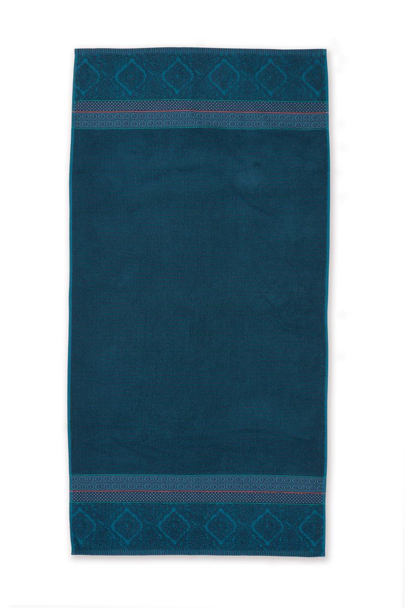 Duschtuch in der Groesse 70x140cm von PIP STUDIO aus 100 Prozent Baumwolle mit Muster aus grafischen Formen. Farbe Blau. Modell Soft Zellige Dark Blue.